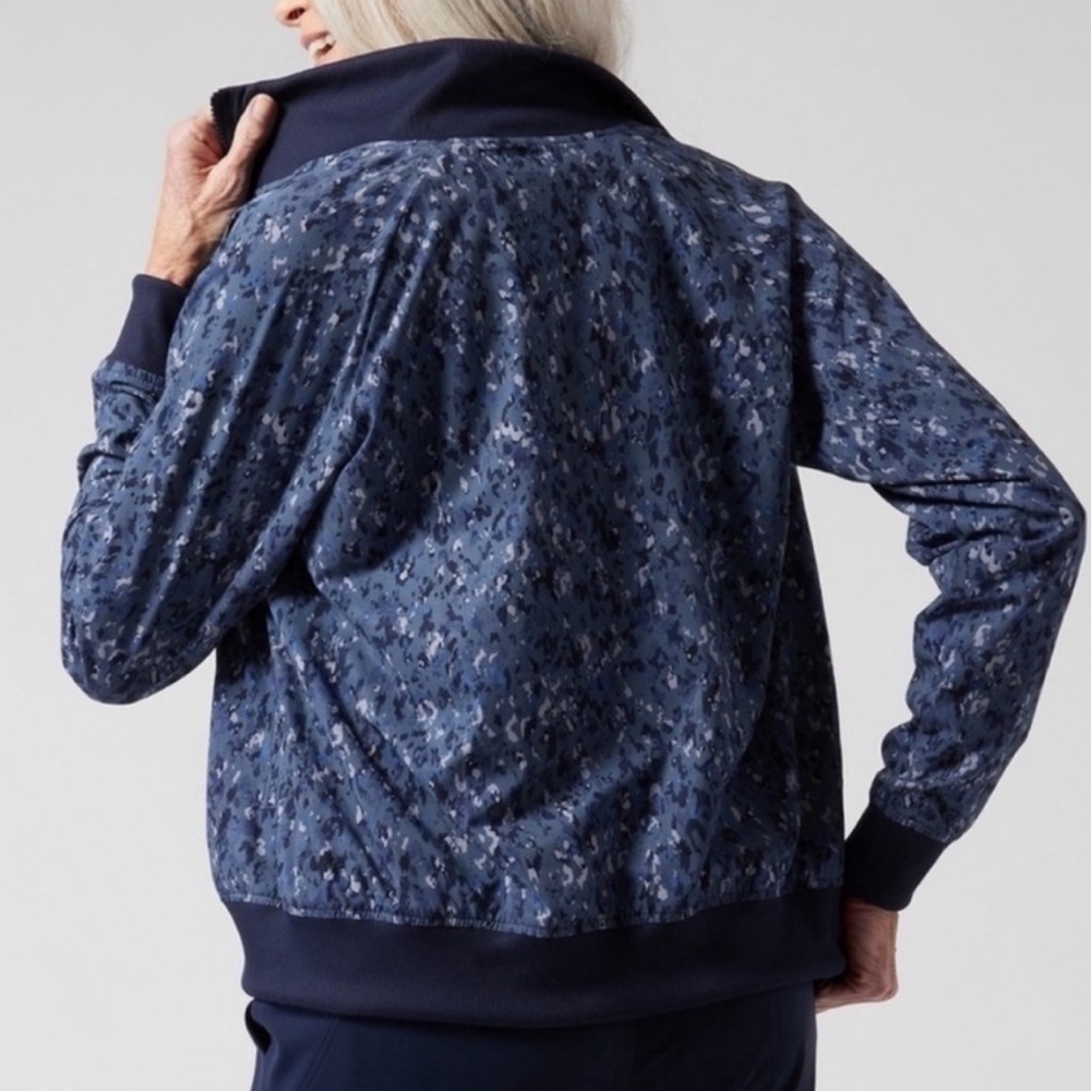 Athleta Brooklyn Bomber Jacket Patterned Blue Xs - image 2